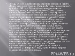 В годы Второй Мировой войны огромное значение в защите Ленинграда имеет создание