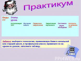 ПрактикумЗадание: выберите технологию, применяемую Вами в начальной или старшей