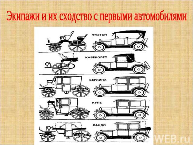 Экипажи и их сходство с первыми автомобилями