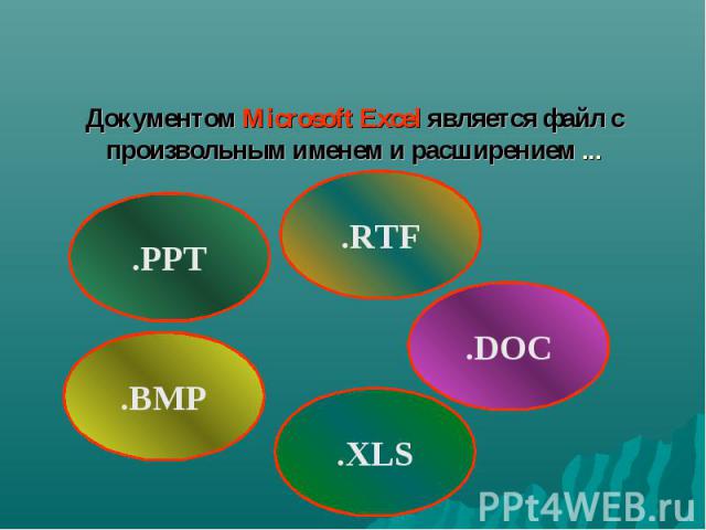 Документом Microsoft Excel является файл с произвольным именем и расширением ...