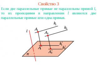 Свойство 3Если две параллельные прямые не параллельны прямой l, то их проекциями