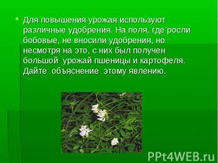 Для повышения урожая используют различные удобрения. На поля, где росли бобовые,