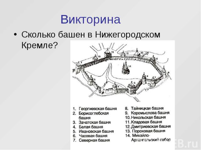 ВикторинаСколько башен в Нижегородском Кремле?