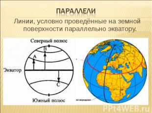 параллелиЛинии, условно проведённые на земной поверхности параллельно экватору.