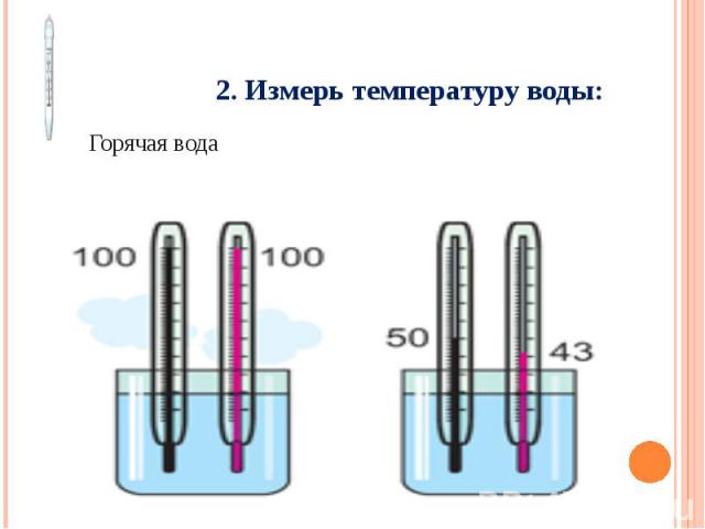2. Измерь температуру воды: Горячая вода Холодная вода