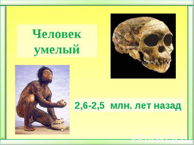 Человек умелый2,6-2,5  млн. лет назад
