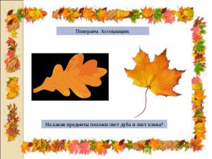 Поиграем. Ассоциации.На какие предметы похожи лист дуба и лист клена?
