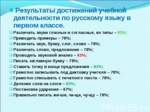 Результаты достижений учебной деятельности по русскому языку в первом классе.Раз