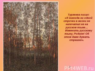 Тургенев писал: «Я никогда ни одной строчки в жизни не напечатал не на русском я