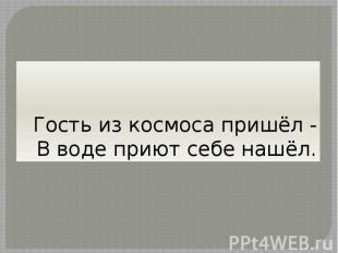 Гость из космоса пришёл -В воде приют себе нашёл.