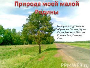 Природа моей малой Родины Материал подготовили: Абрамова Оксана, Кузин Саша, Мол