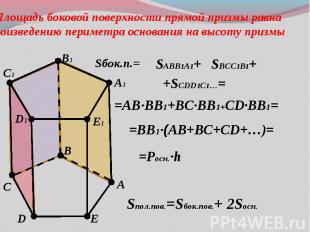 Площадь боковой поверхности прямой призмы равна произведению периметра основания