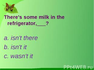 There's some milk in the refrigerator,___?a. isn't thereb. isn't itc. wasn't it