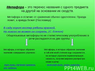 Метафора – это перенос названия с одного предмета на другой на основании их сход