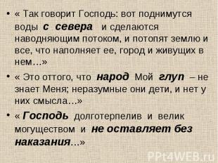 « Так говорит Господь: вот поднимутся воды с севера и сделаются наводняющим пото