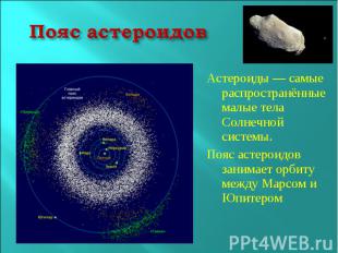 Пояс астероидовАстероиды — самые распространённые малые тела Солнечной системы.П