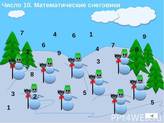 Число 10. Математические снеговики