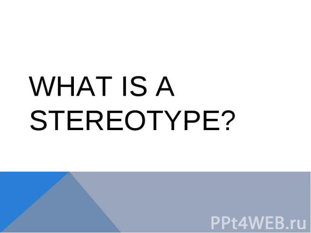 WHAT IS A STEREOTYPE?