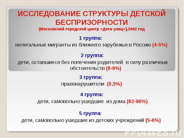 1 группа: 1 группа: нелегальные мигранты из ближнего зарубежья в Россию (4-5%)