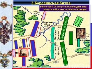 3.Бородинская битва. Рано утром 26 августа полководцы выд-винули войска на исход