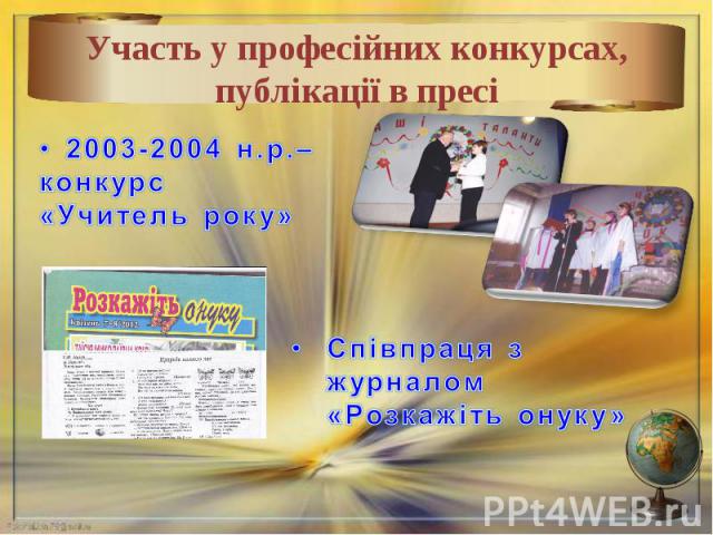 Участь у професійних конкурсах, публікації в пресі