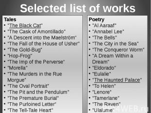 Selected list of works