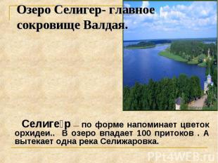 Озеро Селигер- главное сокровище Валдая. Селигер — по форме напоминает цветок ор