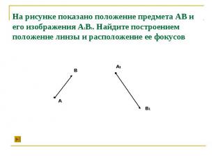 На рисунке показано положение предмета АВ и его изображения А1В1. Найдите постро