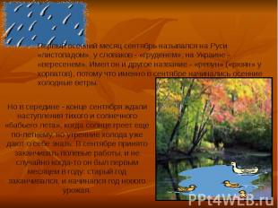 Первый осенний месяц сентябрь назывался на Руси «листопадом», у словаков - «груд