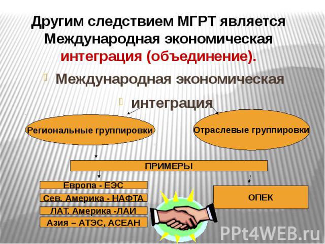 Отраслевые группировки примеры. Международное географическое Разделение труда. Международная экономическая интеграция. МГРТ примеры. Международные региональные и отраслевые группировки.