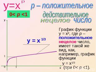 p – положительное действительное нецелое число График функции y = xр, где p – по