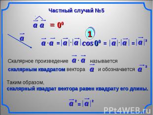 Частный случай №5 Скалярное произведение называется скалярным квадратом вектора