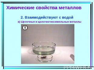 Химические свойства металлов 2. Взаимодействуют с водой a) Щелочные и щелочночно