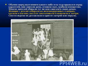 Обычно перед выселением какого-либо села туда врывался отряд карателей, они сжиг