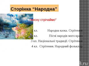 Сторінка “Народна”“Весну стрічаймо”1 кл. Народна казка. Стрітення2 кл. Пісні нар