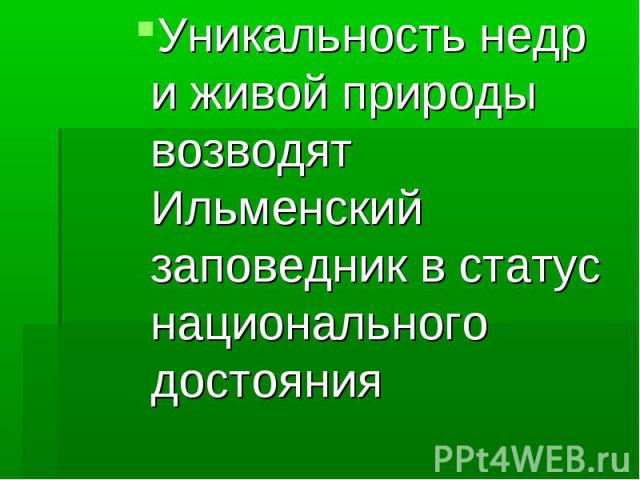 Уникальность недр и живой природы возводят Ильменский заповедник в статус национального достояния