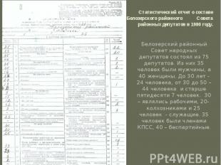 Статистический отчет о составе Белозерского районного Совета районных депутатов