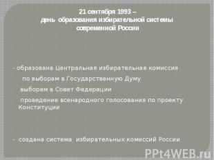 21 сентября 1993 – день образования избирательной системы современной России - о