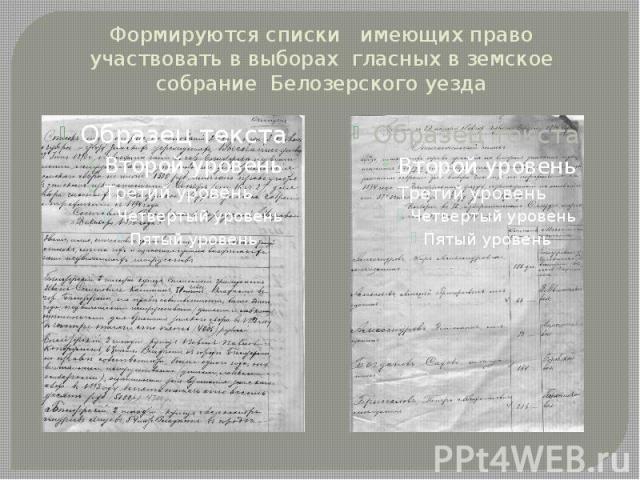 Формируются списки имеющих право участвовать в выборах гласных в земское собрание Белозерского уезда