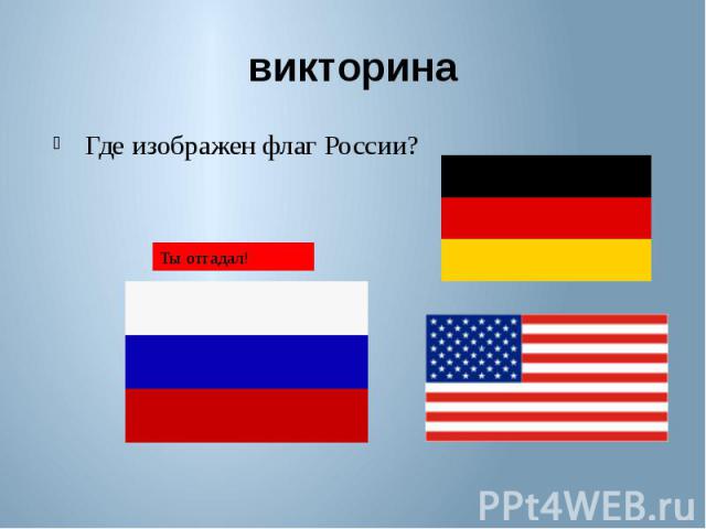 викторина Где изображен флаг России?