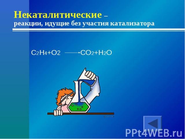 Некаталитические – реакции, идущие без участия катализатораC2H4+O2 CO2+H2O