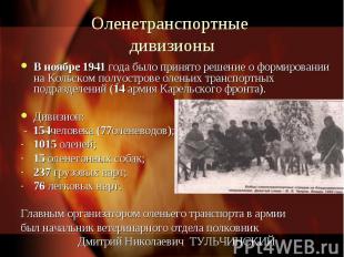 Оленетранспортные дивизионыВ ноябре 1941 года было принято решение о формировани