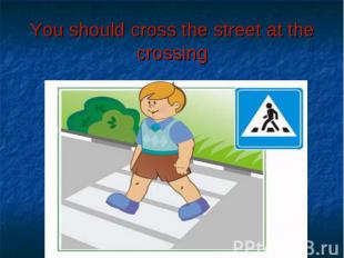 You should cross the street at the crossing