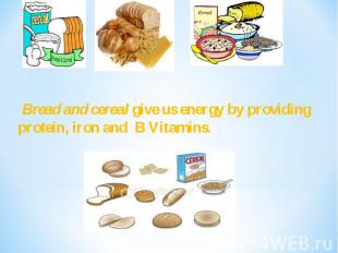 Bread and cereal give us energy by providing protein, iron and B Vitamins.