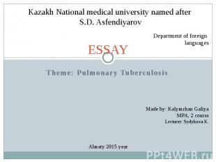 ESSAY Theme: Pulmonary Tuberculosis