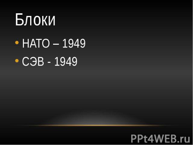 Блоки НАТО – 1949 СЭВ - 1949