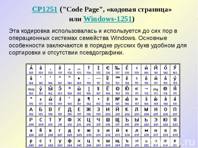 CP1251 ("Code Page", «кодовая страница» или Windows-1251)