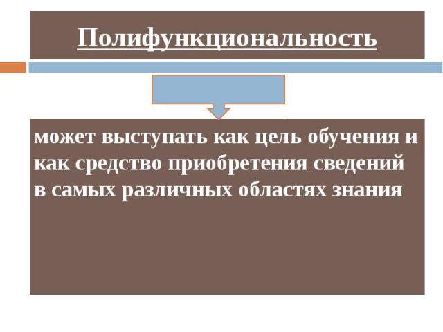 Полифункциональность может выступать как цель обучения и как средство приобретения сведений в самых различных областях знания