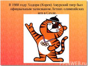 В 1988 году Ходори (Корея) Амурский тигр был официальным талисманом Летних олимп