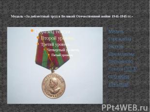 Медаль «За доблестный труд в Великой Отечественной войне 1941-1945 гг.»Медаль уч